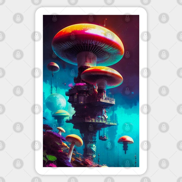 Abstract Another World Mushroom Citadel Sticker by Voodoo Production